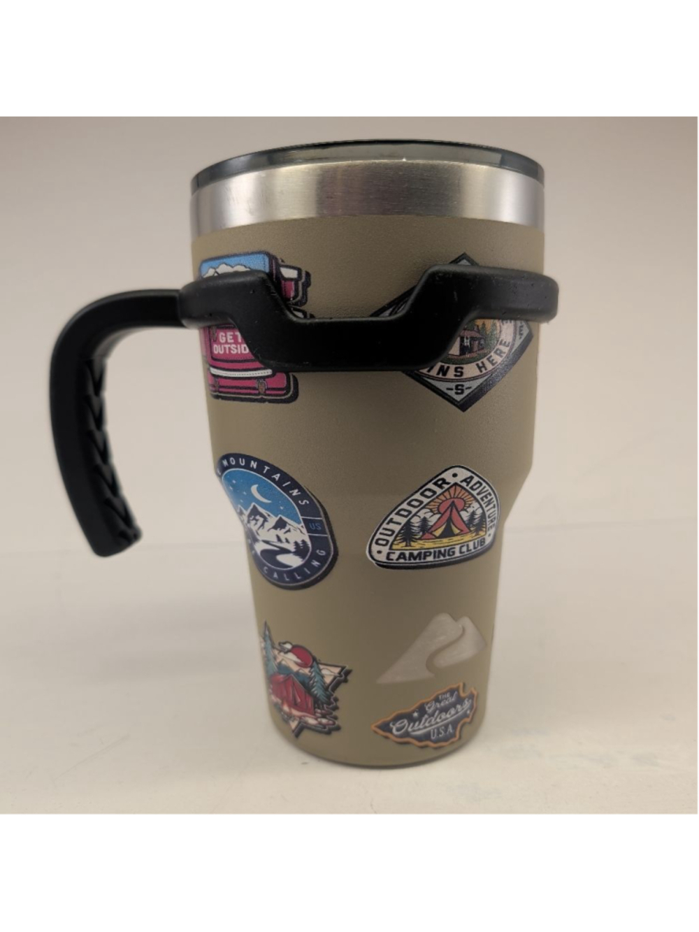 Ozark trail 30 oz tumbler with handle and lid, happy camper theme